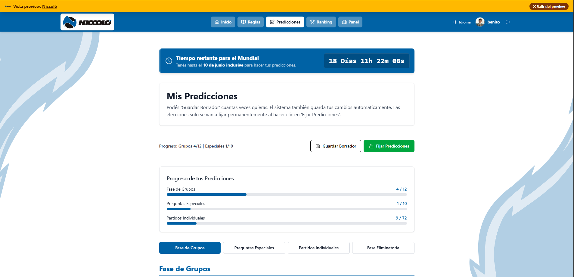 Vista de predicciones